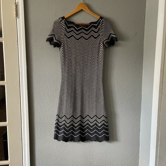 Tory Burch Kent Dark Smoke Walnut Chevron Knit Pattern Wool Dress - Picture 6 of 10